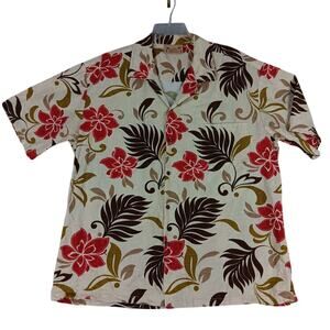 Fashion E&K Vtg Hawaiian Shirt Mens 2XL Tan Floral Made in Hawaii Beach Casual